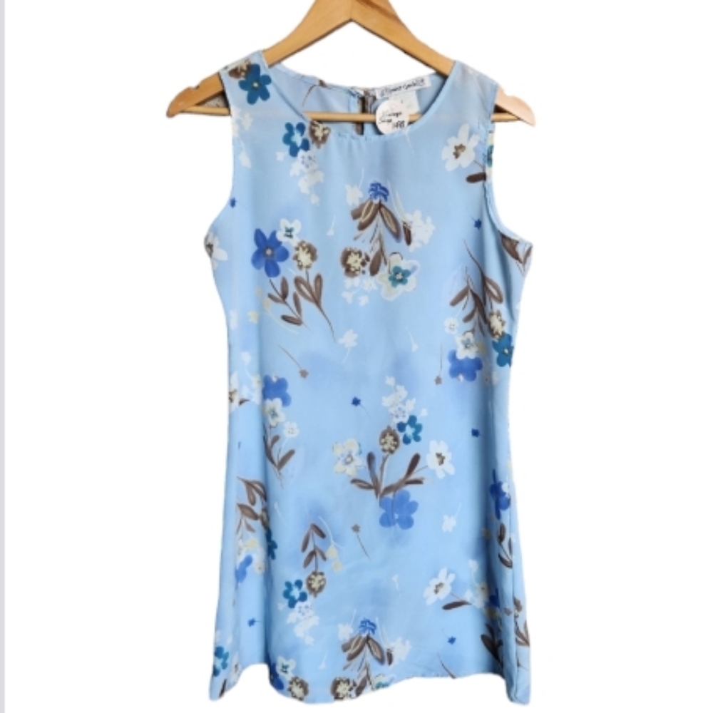Flower Garden Dress Light Blue Floral Design Size L